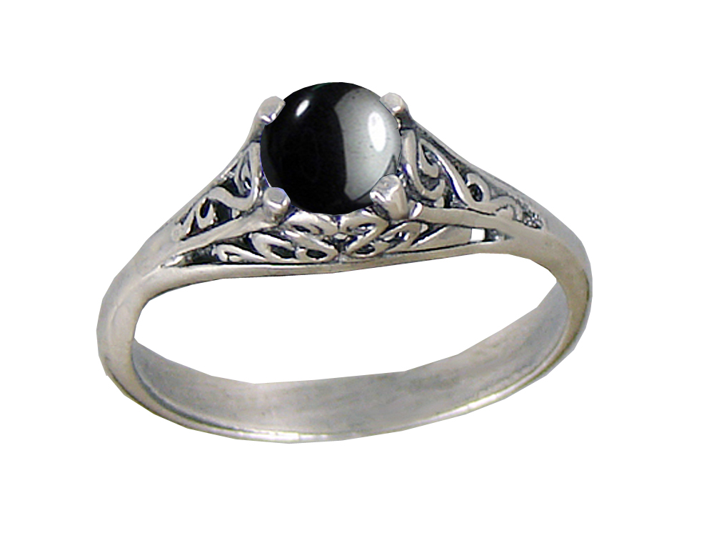Sterling Silver Filigree Ring With Hematite Size 6